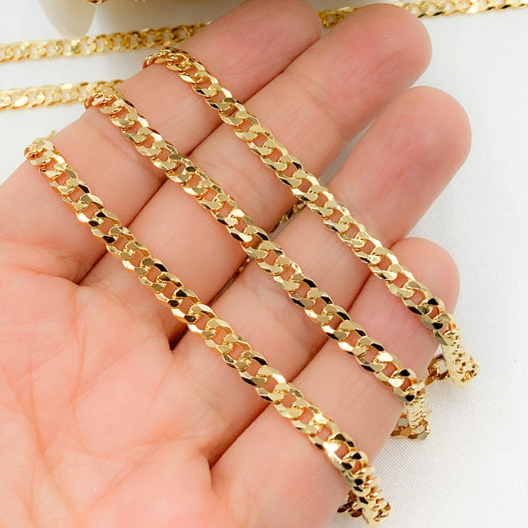 Y72GP. Gold Plated Sterling Silver Miami Flat Curb Link Chain