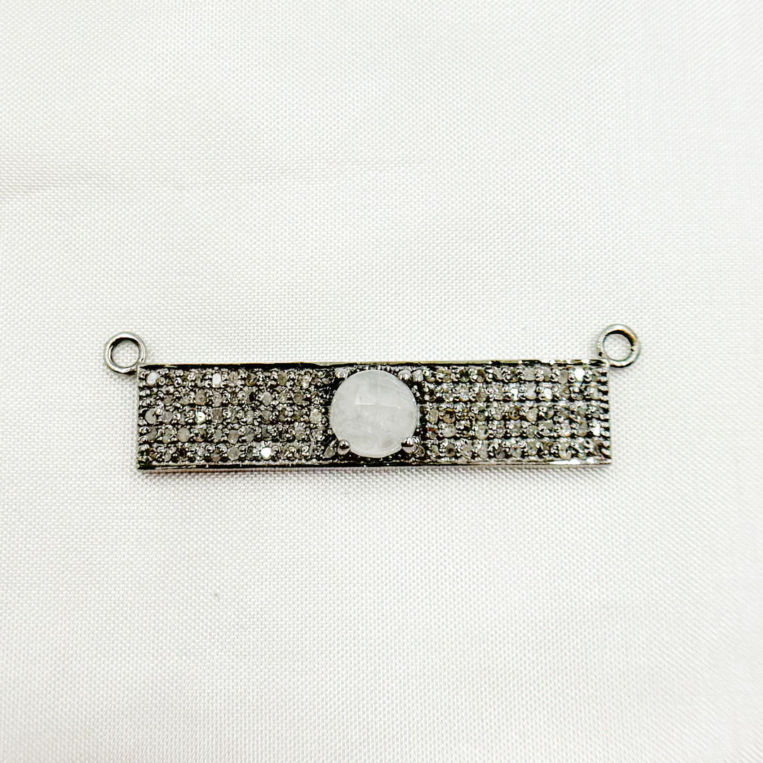 DC10. Silver Diamond and Gemstone Rectangle Connector