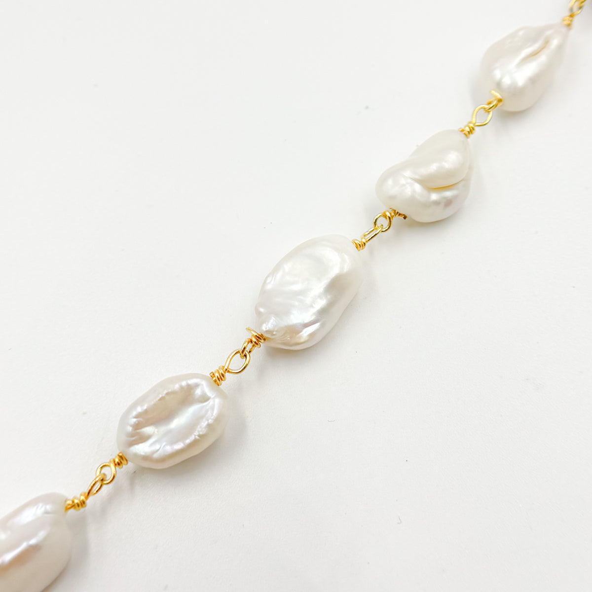 Buy Gold Plated Wire Nugget Freshwater Pearl Chain