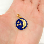 Load image into Gallery viewer, DP582A. Diamond Sterling Silver Round Moon and Star Enamel Pendant
