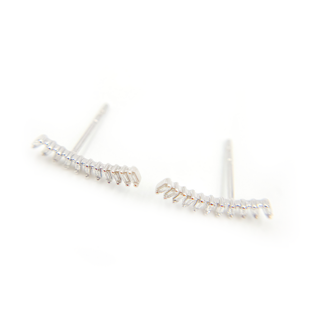 14K Solid Gold Baguette Diamond Fancy Stud Earrings