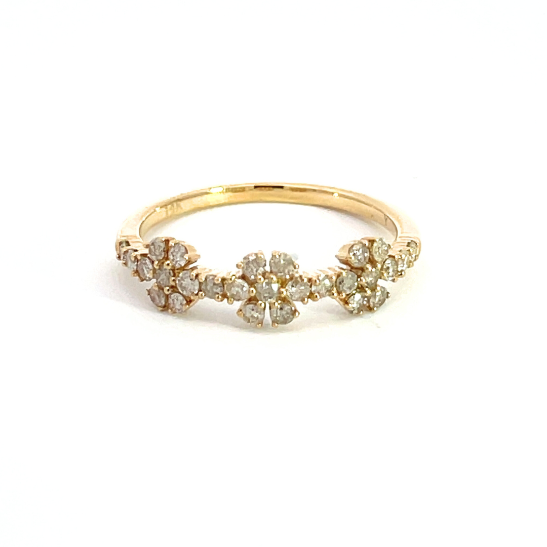 14K Solid Gold Diamond Flowers Band Ring. RFG17696