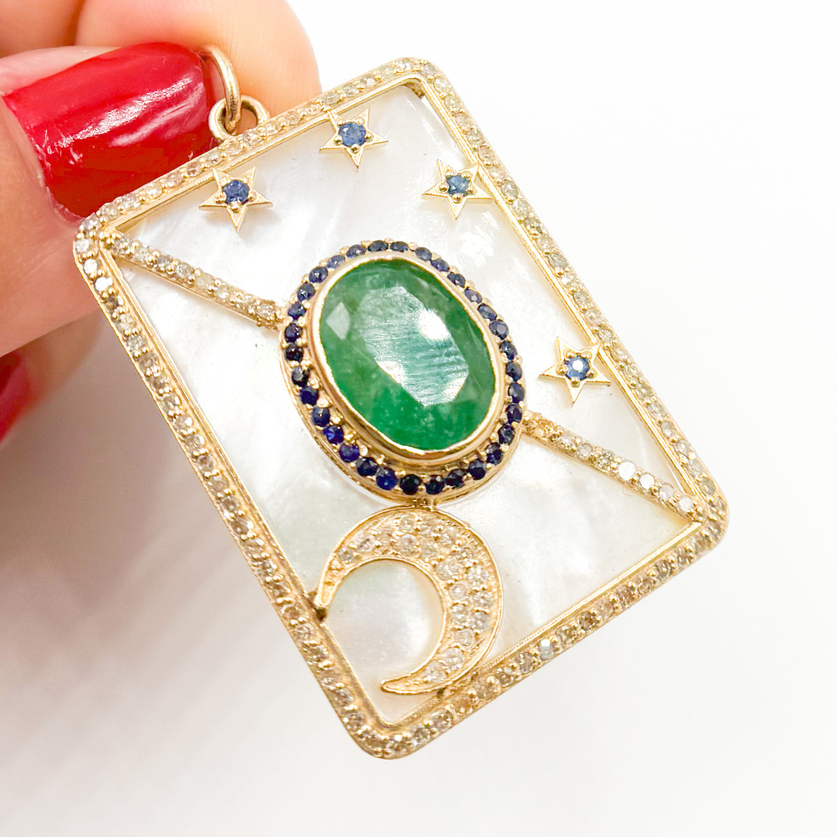 14K Gold Moon Rectangle Pendant