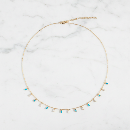 NFE72588TQ. 14K Solid Gold Diamond and Turquoise Necklace