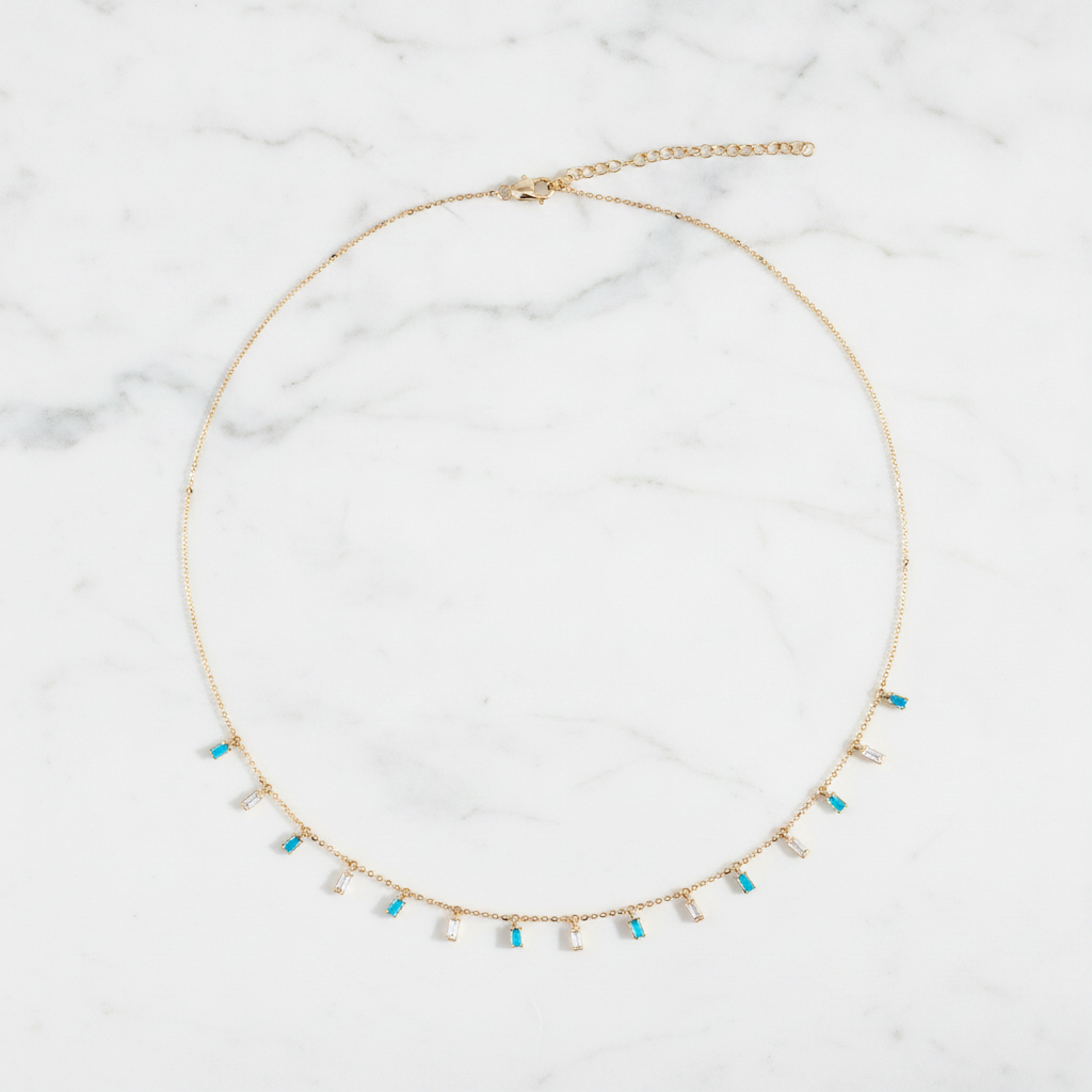 NFE72588TQ. 14K Solid Gold Diamond and Turquoise Necklace