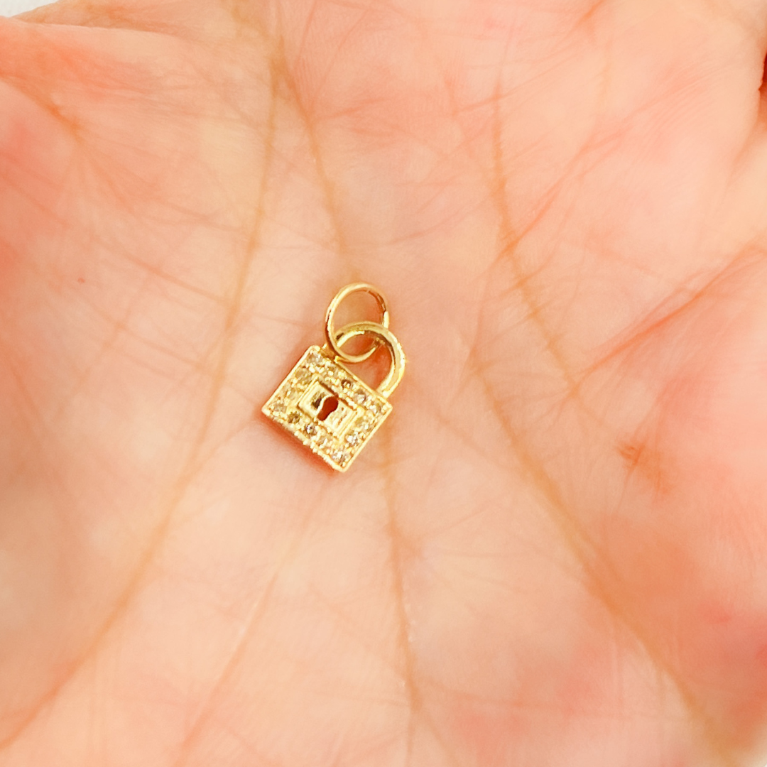 14K Solid Gold Diamond Lock Charm. GDP440