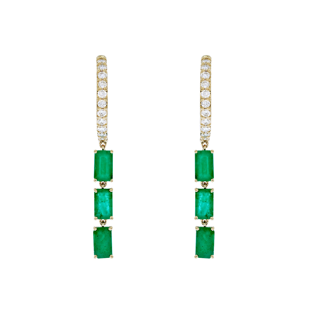 EFE53736. 14k Solid Gold Diamond and Gemstoone Dangle Rectangle Earrings
