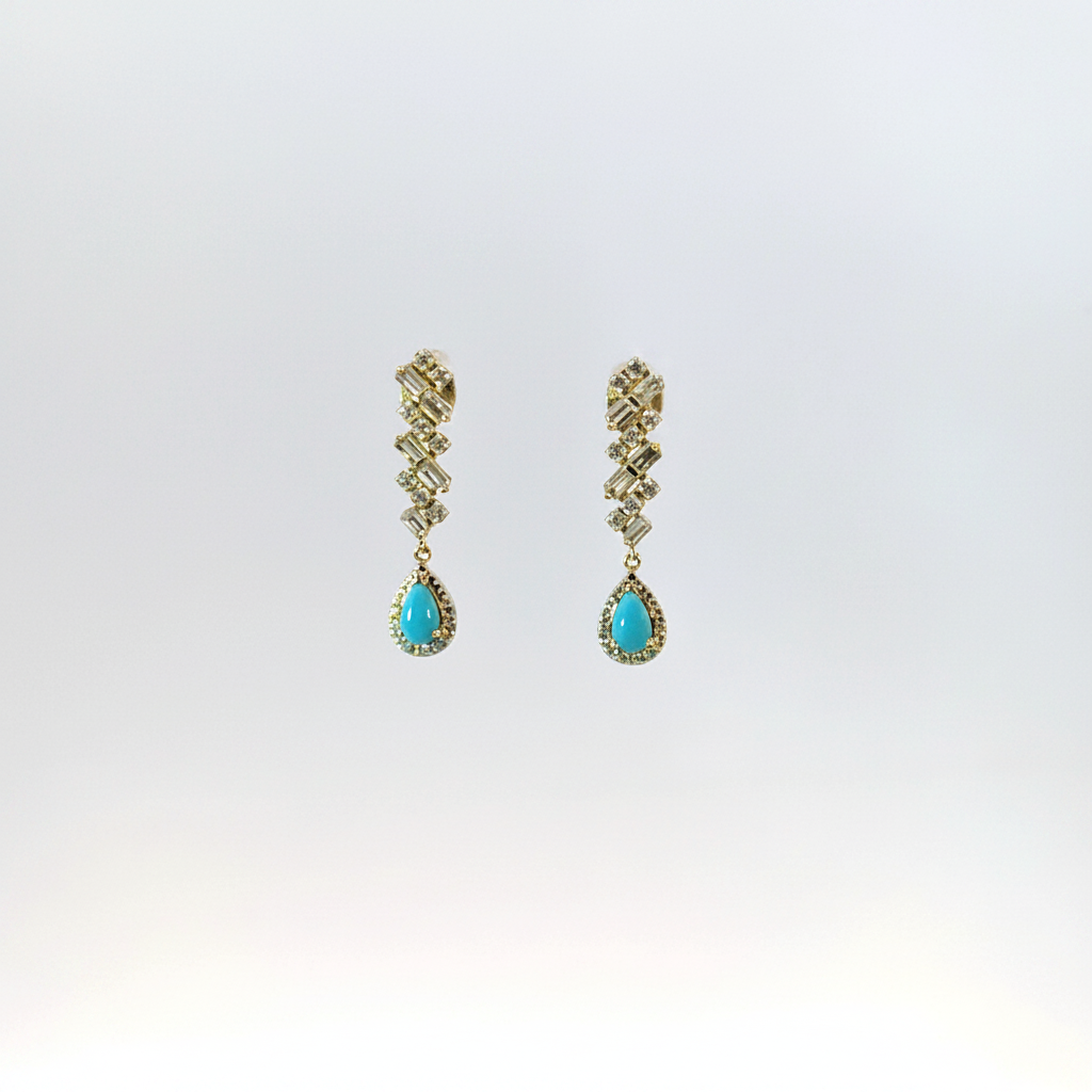 ER414895. 14k Solid Gold Diamond and Gemstone Fancy Dangle Earrings