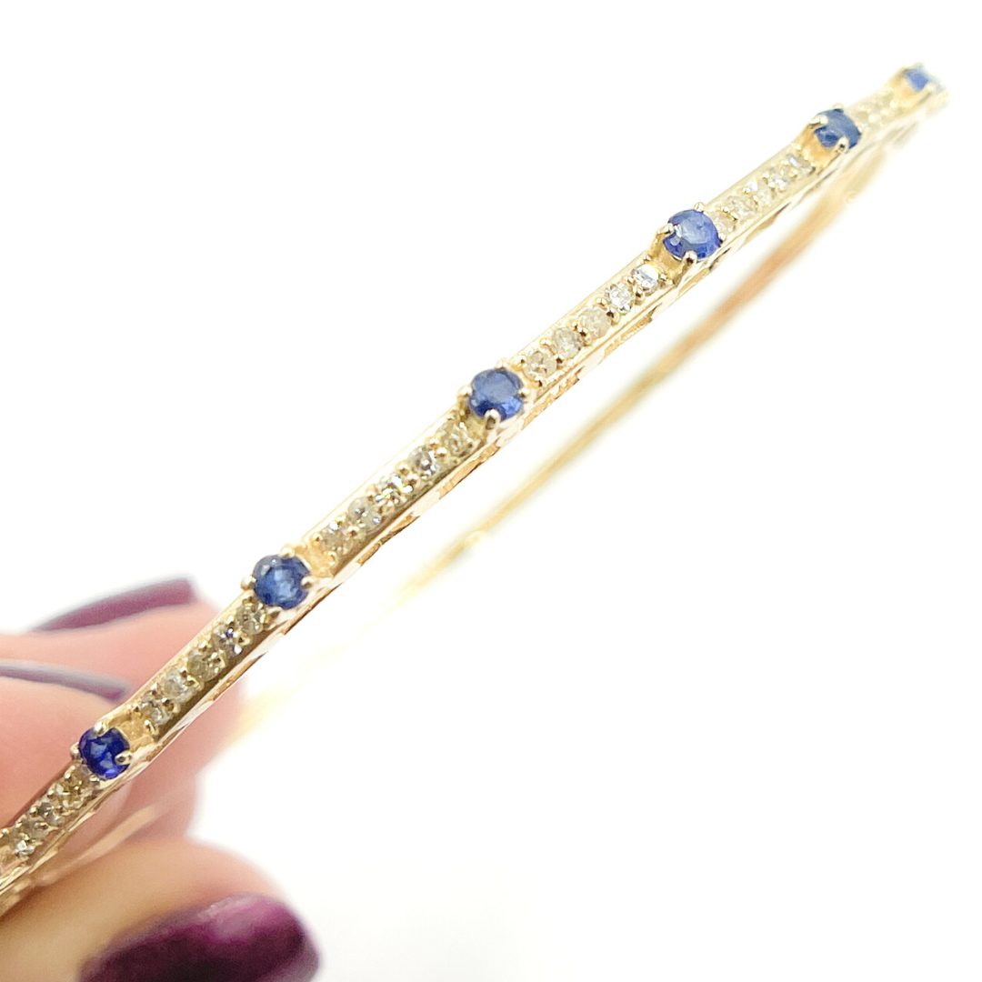 14K Solid Gold Bangle with Diamonds and Stones. KG98