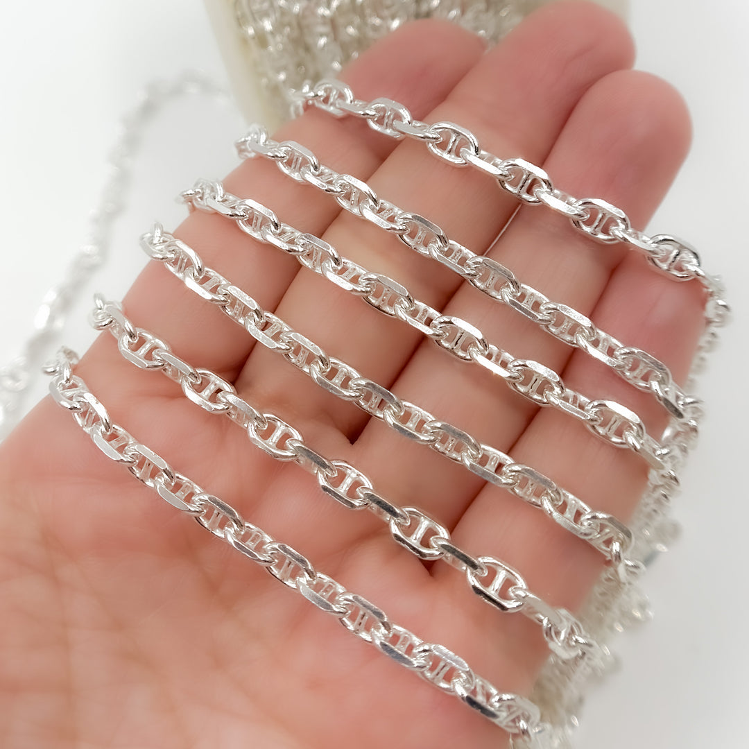 Y10SS. Sterling Silver Diamond Cut Marina Chain