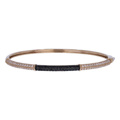 BNK68623A. 14K Solid Yellow Gold Elegant Bangle Featuring Black Diamonds and White Diamonds
