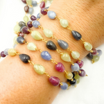 Load image into Gallery viewer, MSA27. Multi Sapphire Tear Drop Shape Gold Plated Wire Chain