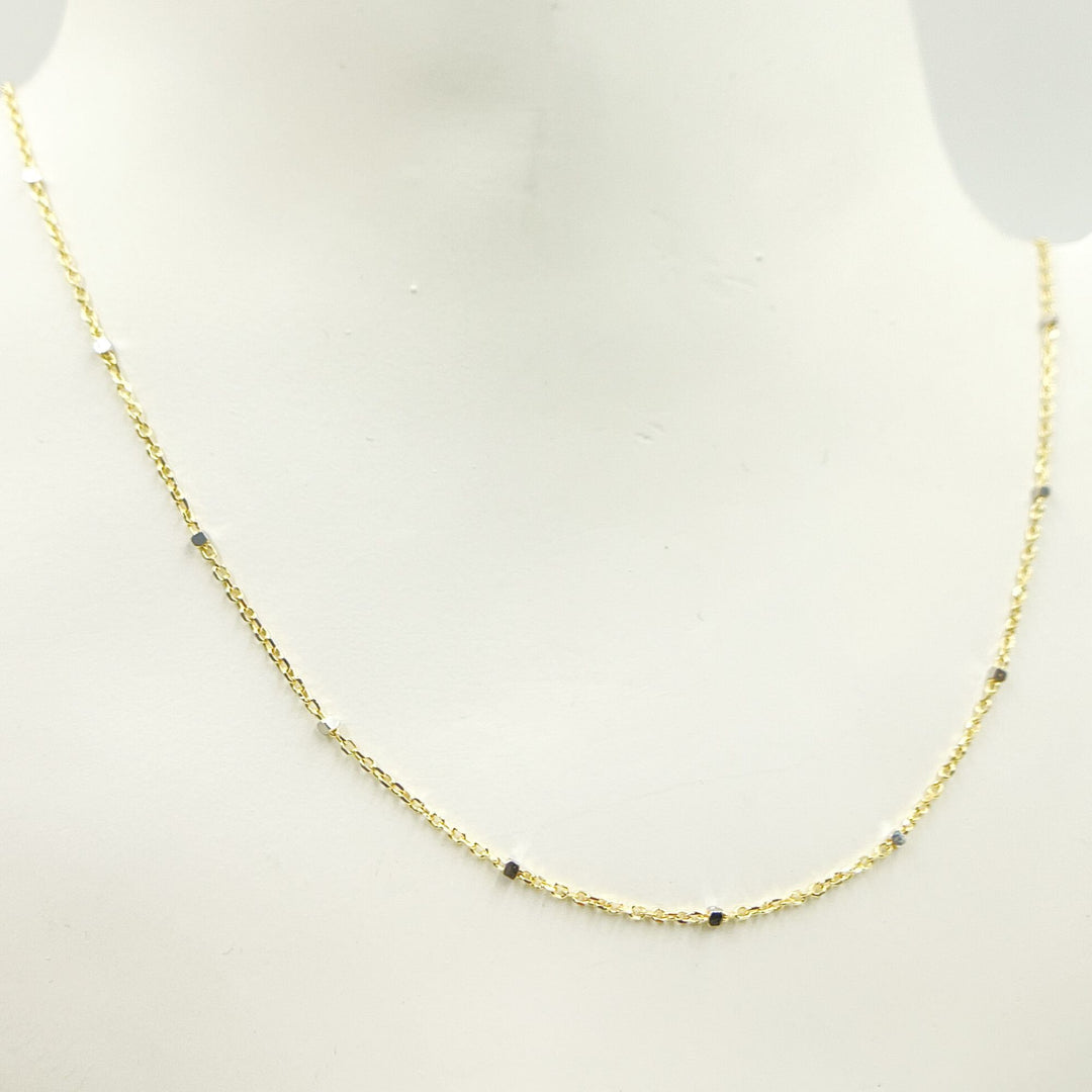 14K Solid Yellow Gold with White Gold Cubes Satellite Chain
