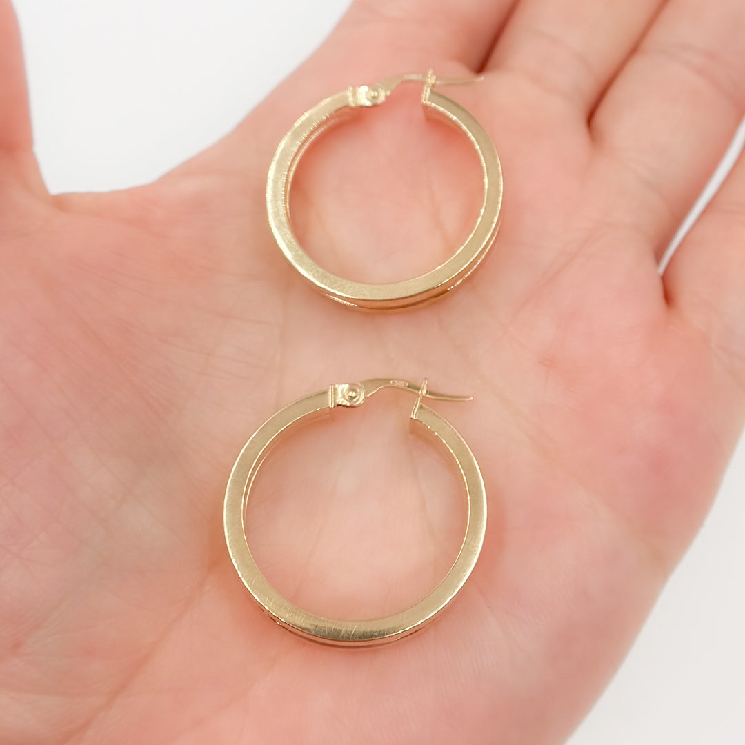 15850021299. 14K Solid Gold Fancy Hollow Double Hoop Earrings