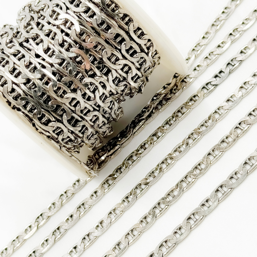 Oxidized 925 Sterling Silver Flat Marina Chains