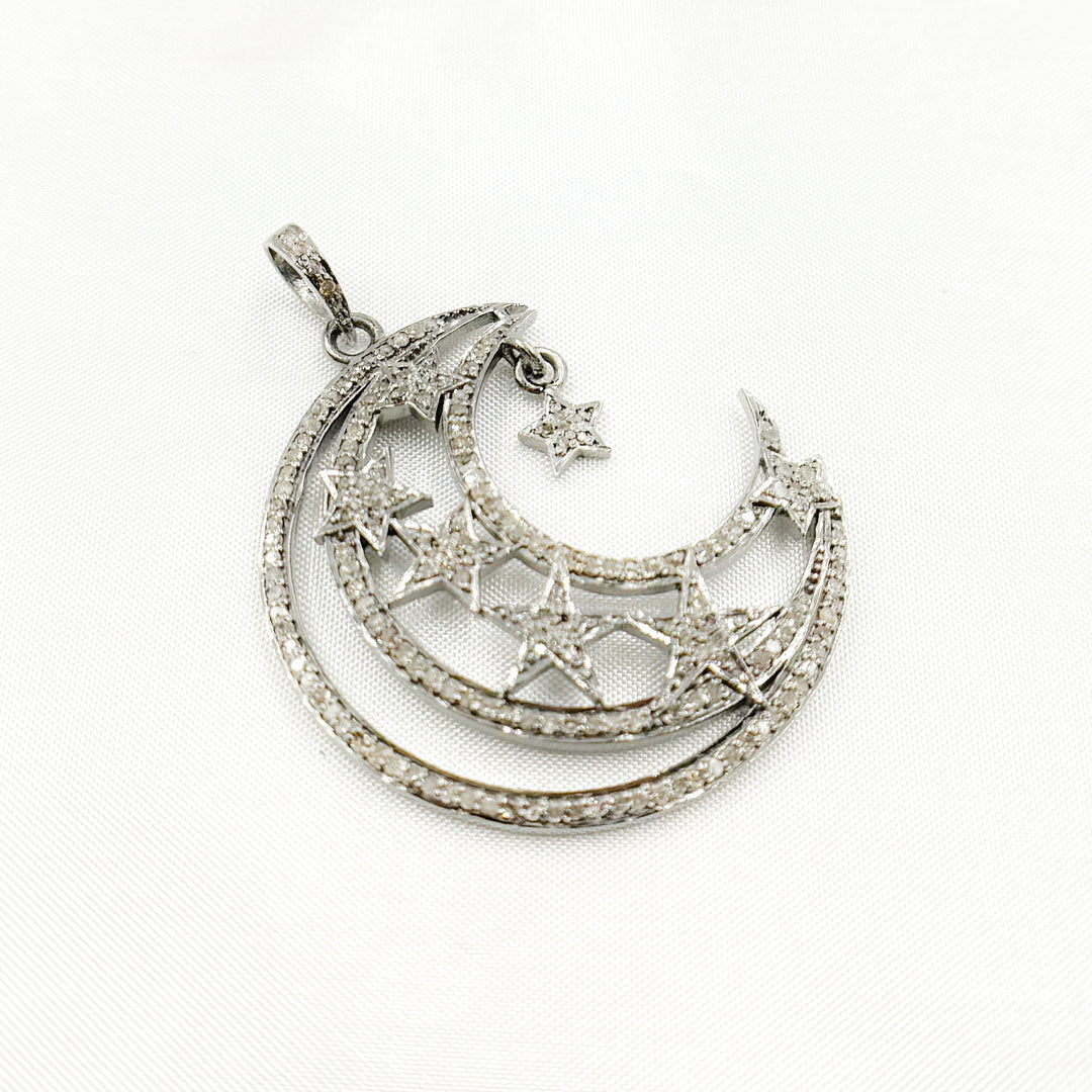 DP079. Diamond Sterling Silver Moon and Star Pendant