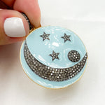 Load image into Gallery viewer, DP528A. Diamond Sterling Silver Round Moon and Star Enamel Pendant
