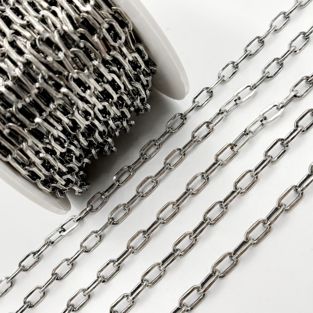 V137OX. Oxidized Sterling Silver Flat Paperclip Chain