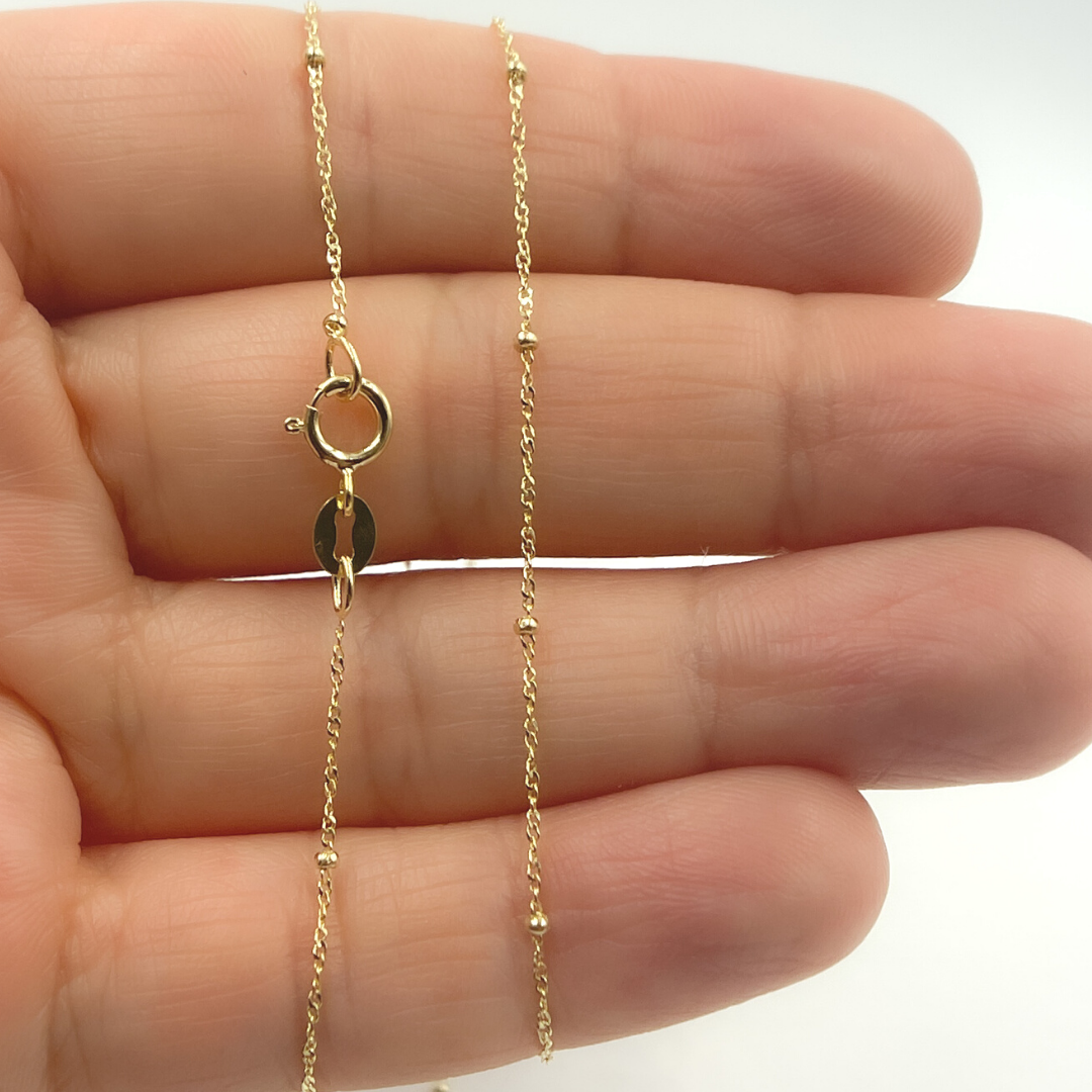 020GBLSIS4. 14K Solid Gold Wheat Satellite Chain