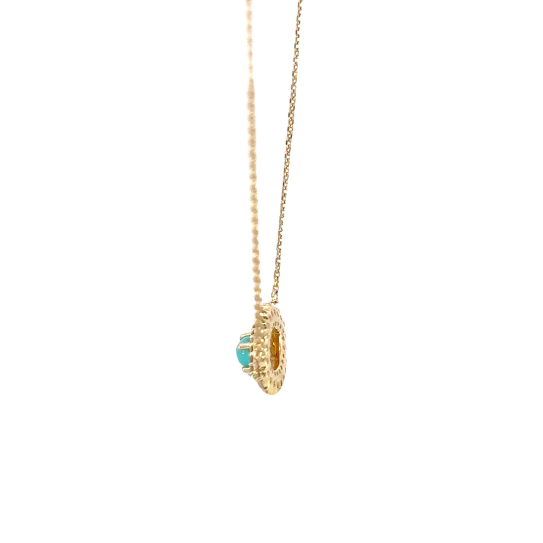 14K Solid Gold Diamond and Turquoise Eye Necklace. NFG71492TQ