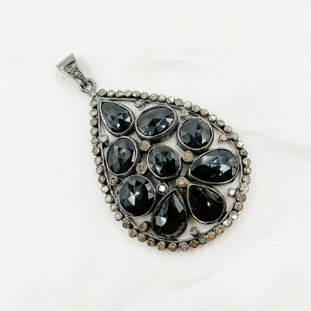 DSP019. Diamond Sterling Silver Drop Pendant With Gemstone