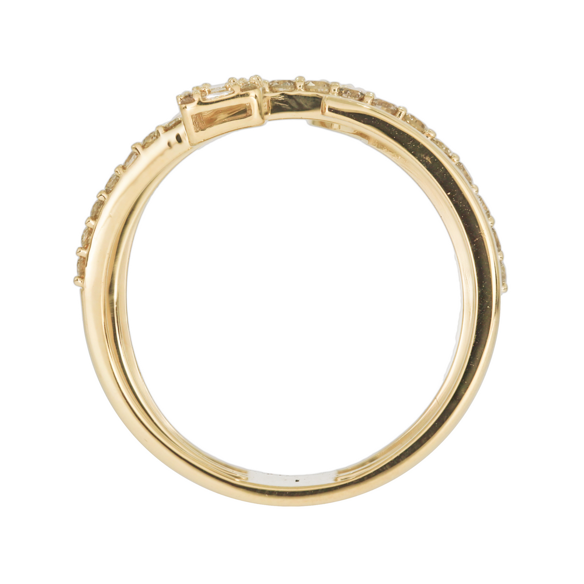 14K Solid Gold Three Rows Fancy Diamond Ring