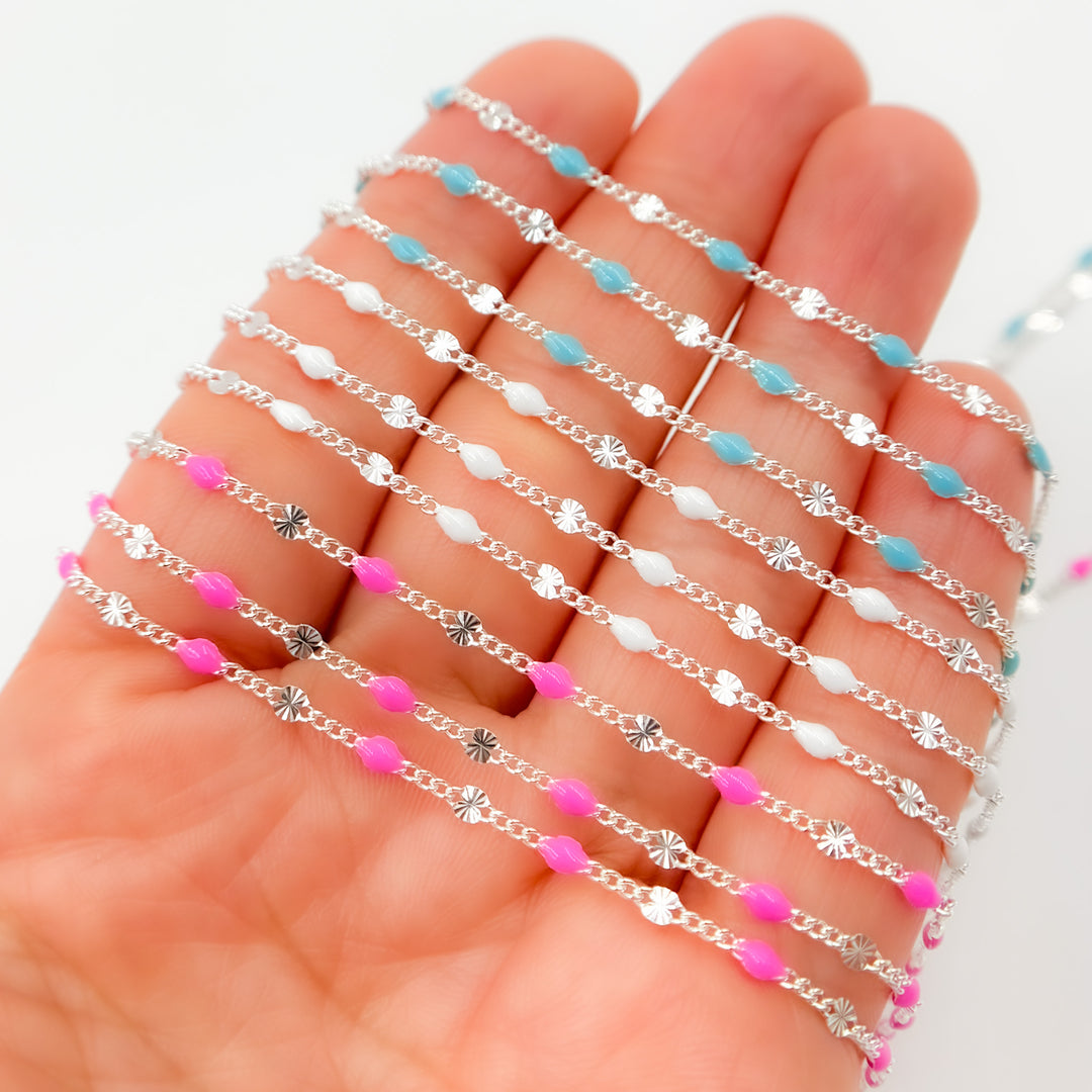 V269ENSS. Sterling Silver Enamel Marina Link Chains