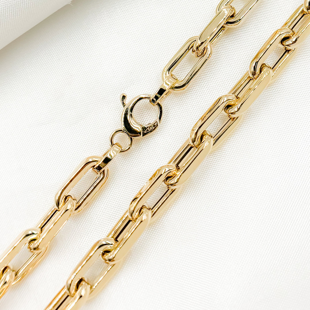 568/A074/G. 14K Yellow Gold Hollow Smooth and Flat Paperclip Chain