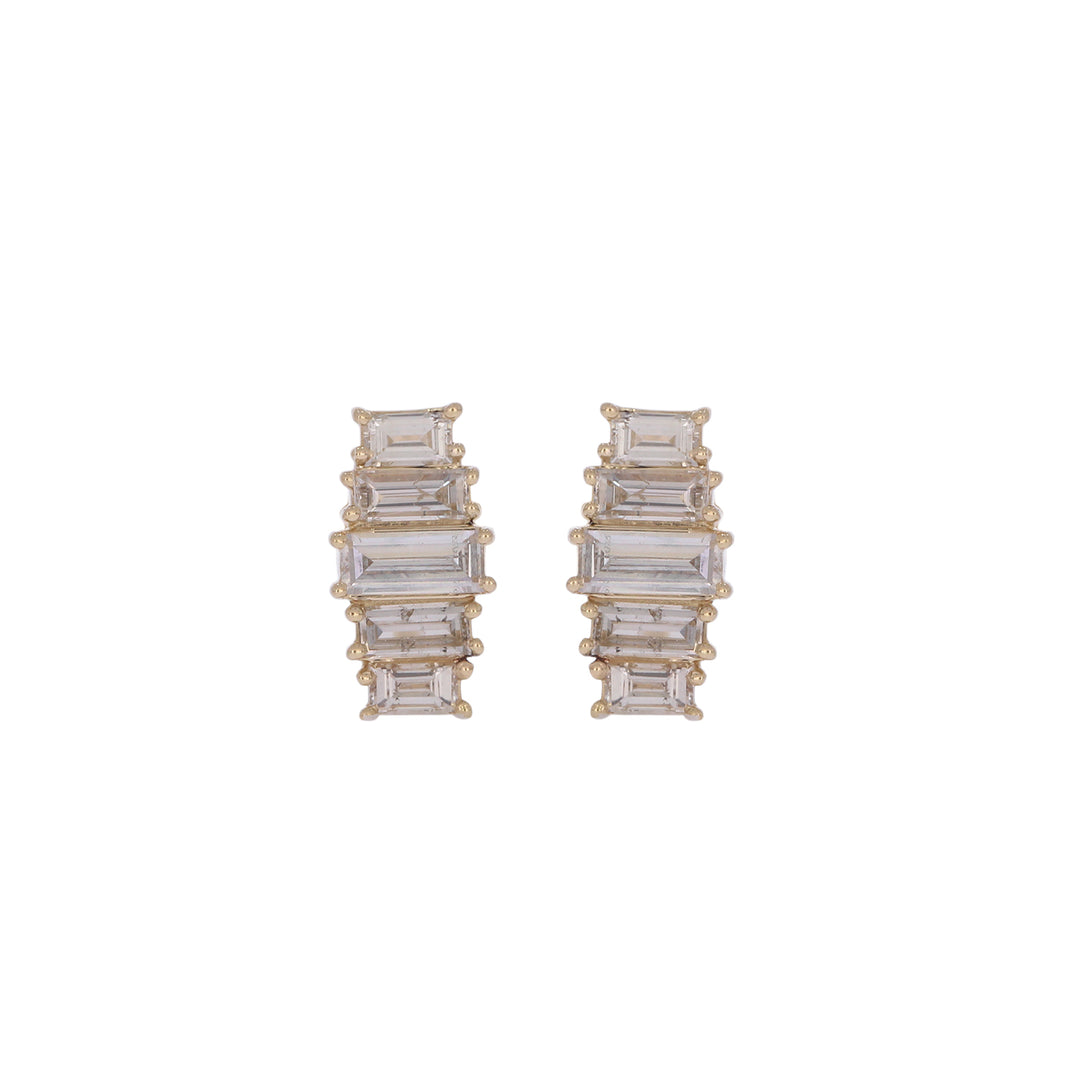 EFH54505. 14K Solid Gold Diamond Baguette Fancy Stud Earrings