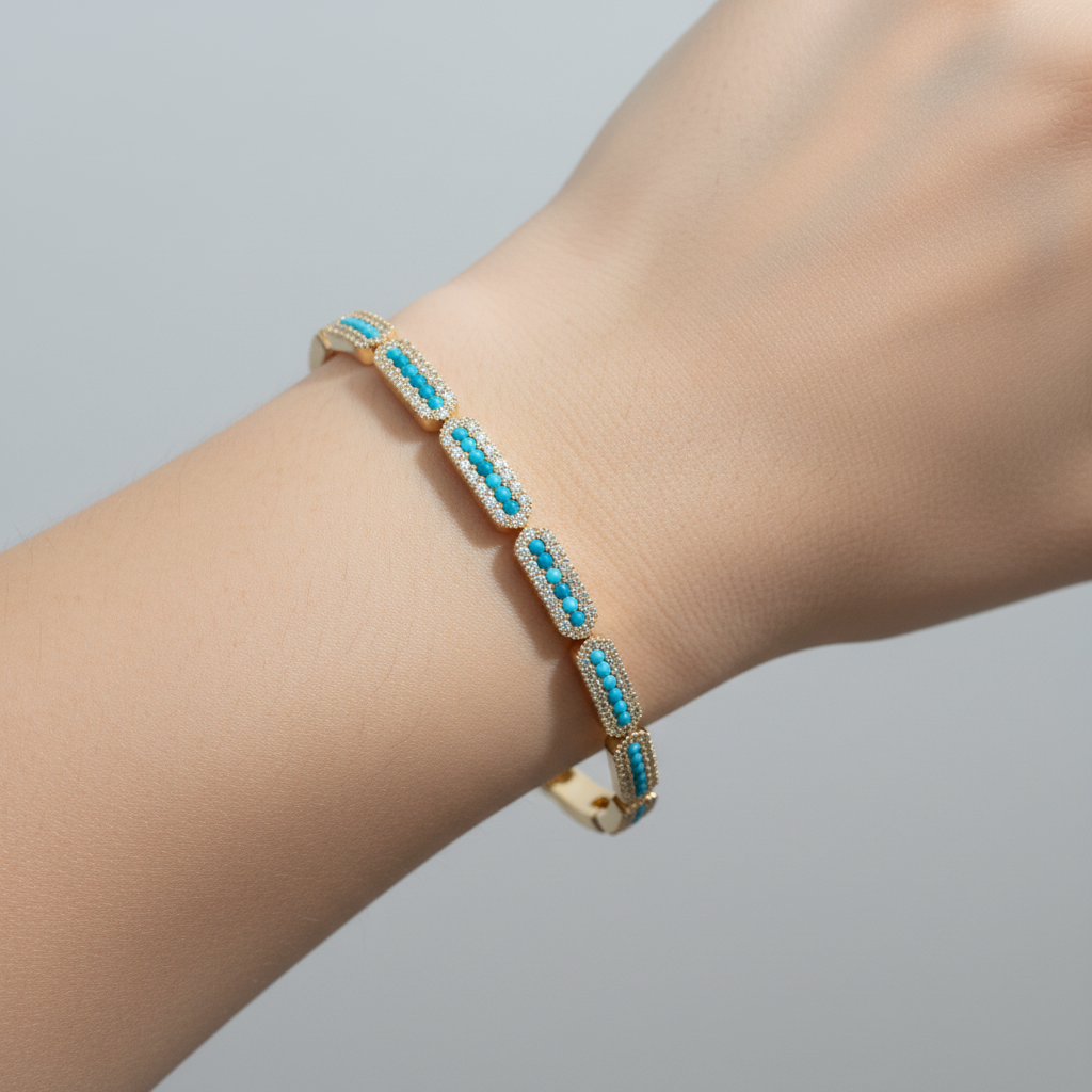 OB401633. 14K Solid Gold Gemstone Bangle