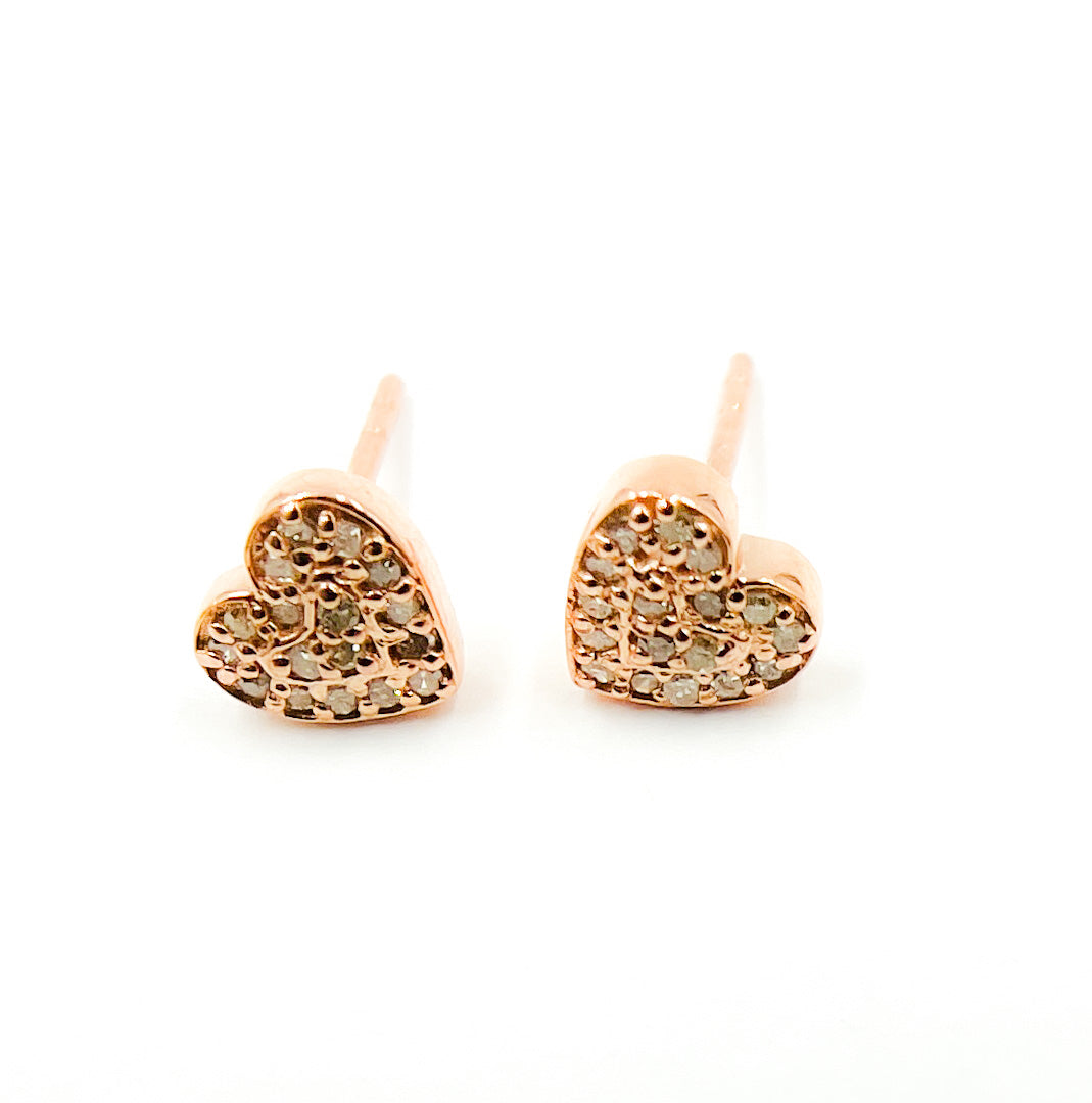 DE053. Pave Diamond Sterling Silver Heart Studs