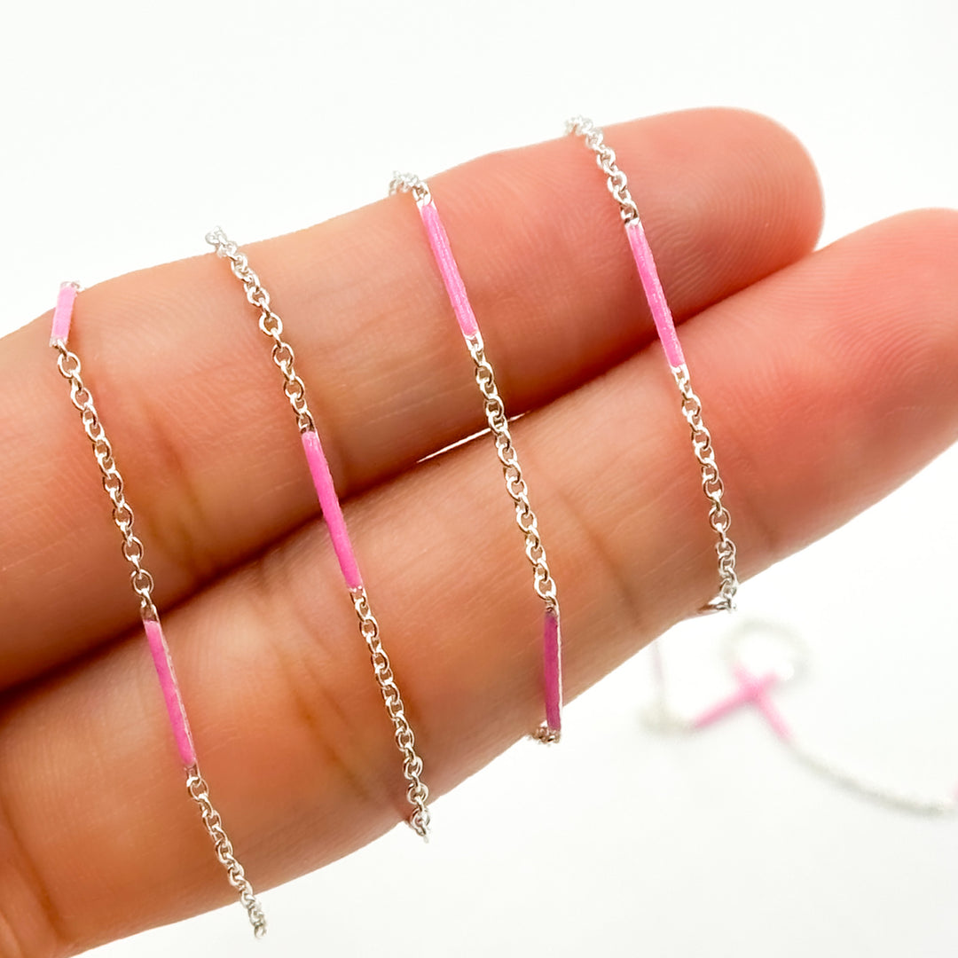 70/7796SS. 925 Sterling Silver Enamel Bar Link Chain