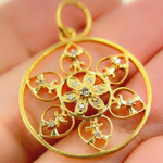 Load image into Gallery viewer, 14K Solid Gold Diamond Circle Flower Charm. GDP190
