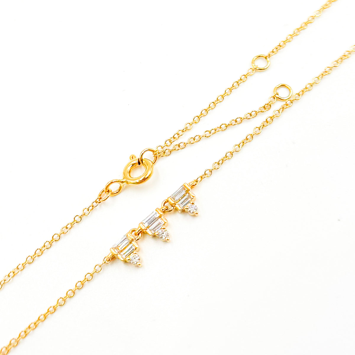14K Solid Yellow Gold Baguette Diamond Fancy Necklace