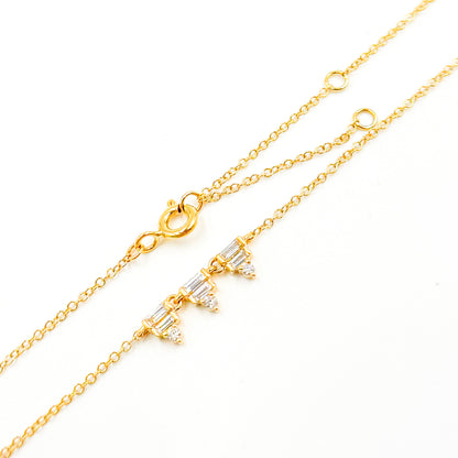 14K Solid Yellow Gold Baguette Diamond Fancy Necklace