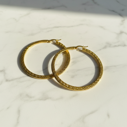 GER123. 14K Solid Gold Hollow Hoop with Engraving