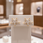Load image into Gallery viewer, EFD54158. 14k Solid Gold Diamond Stars Stud Earrings