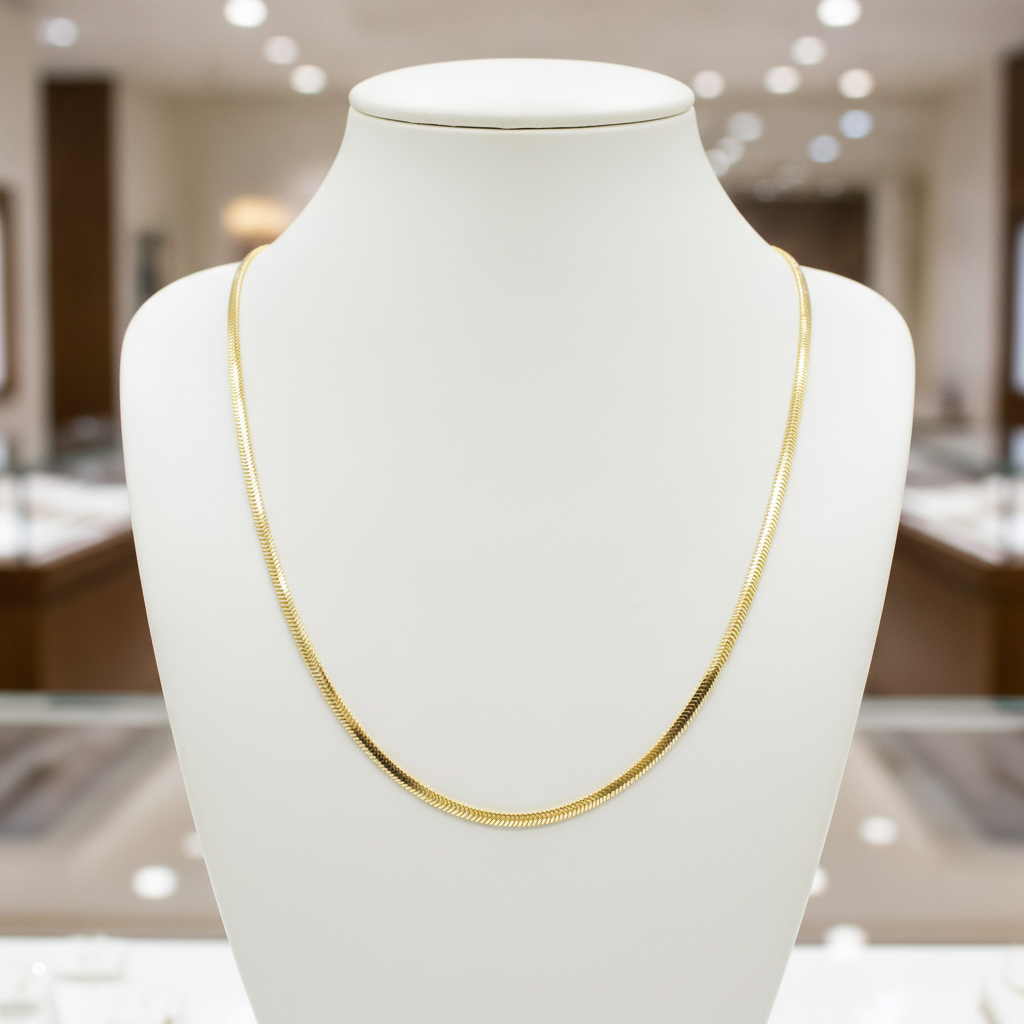 260CCTDBRA8. 14K Solid Gold Flat Snake Necklace