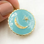 Load image into Gallery viewer, DP747A. Diamond Sterling Silver Round Moon and Star Enamel Pendant
