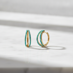 Load image into Gallery viewer, EHZ57722TQ. 14K Solid Gold Turquoise Hoops