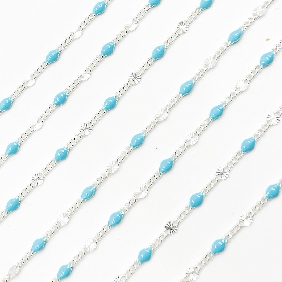 Buy Sterling Silver Turquoise Color Enamel  Marina Link Chain