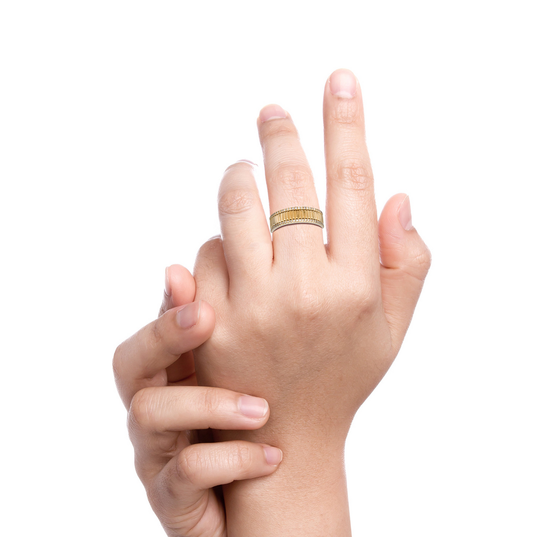 RFE18605EM. 14K Solid Gold Diamond and Emerald Brand Ring