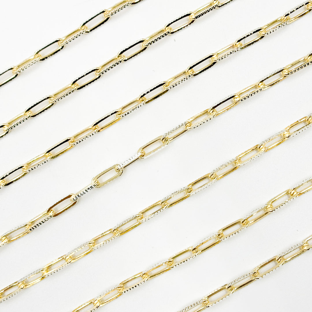 Z113GS. Two Tone Sterling Silver and Gold Plated Paperclip Textured Chain