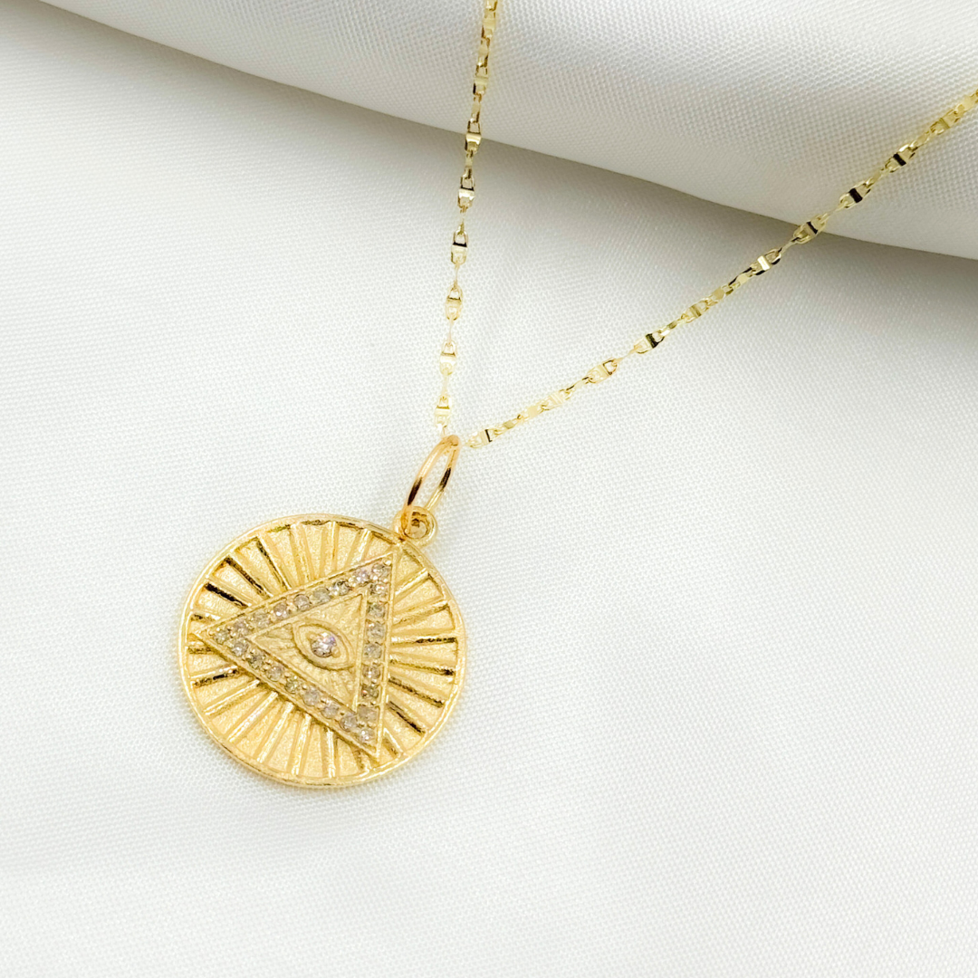 14K Solid Gold with Diamonds Circle Shape Eye of Providence Charm. GDP100