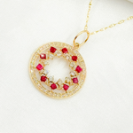 Load image into Gallery viewer, 14K Gold with Diamonds Circle Shape Charm with Gemstones. GDP159
