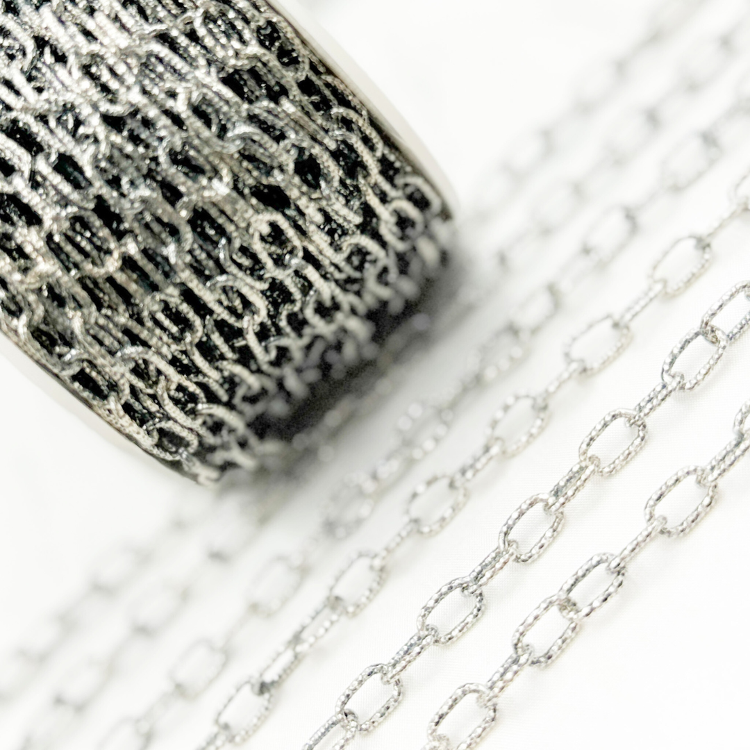 Oxidized 925 Steeling Silver Diamond Cut Cable Link Chain. V138DCOX