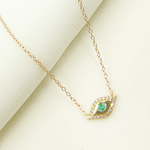 Load image into Gallery viewer, 14k Solid Gold  Diamonds and Emerald Evil Eye Necklace. NFB71122EM
