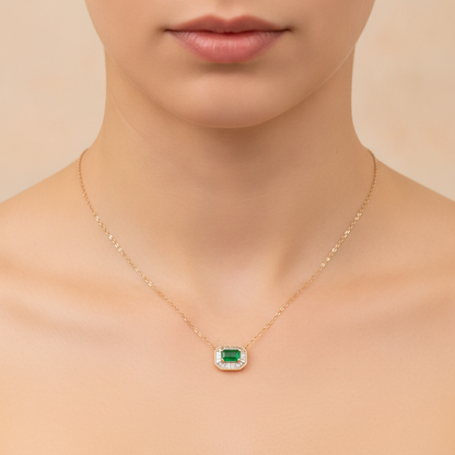 NT407154. 14K Solid Gold Octagon Emerald Fancy Tiny Necklace