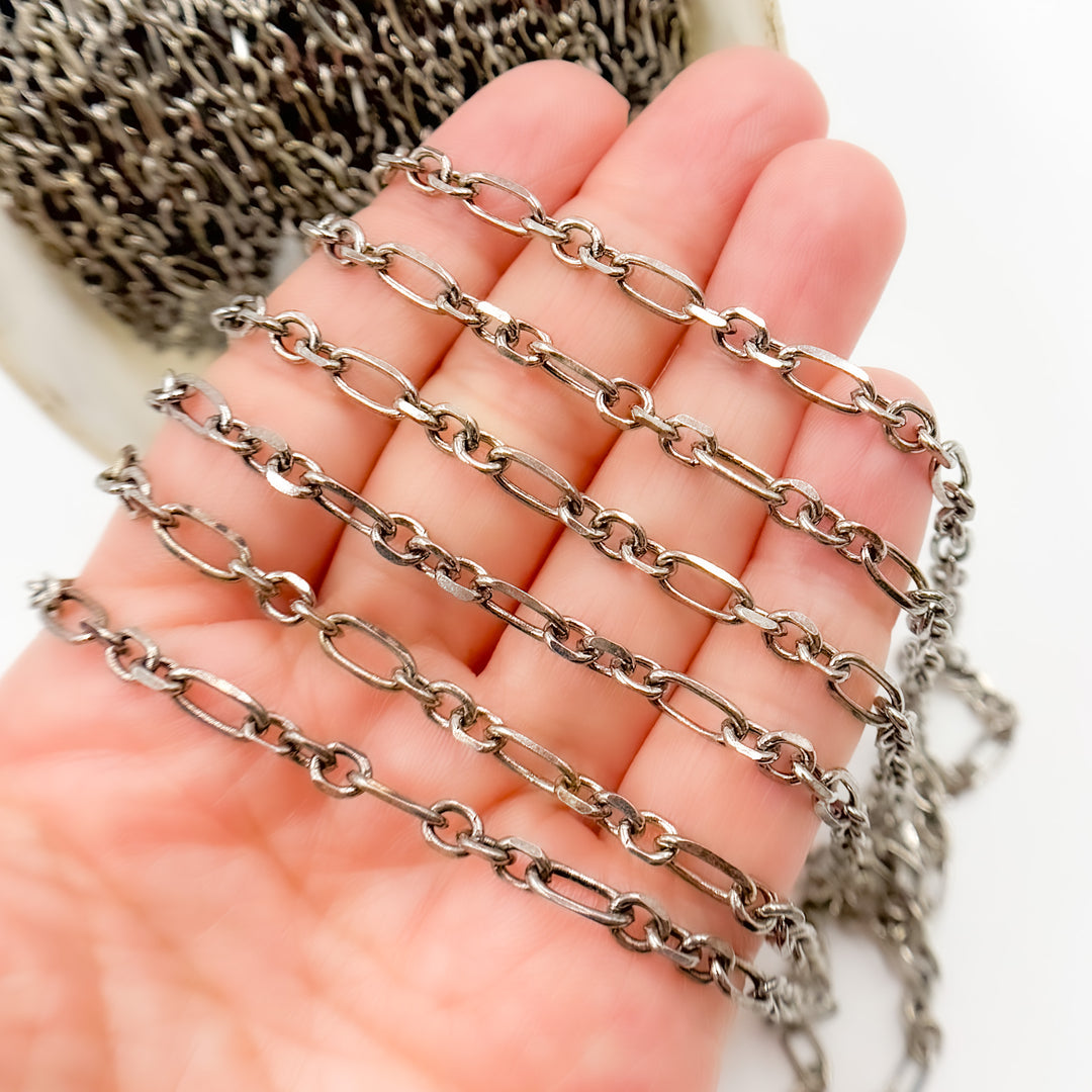 Y40OX. Oxidized Sterling Silver Diamond Cut Paperclip Link Chain