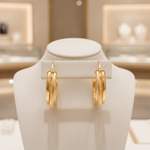 Load image into Gallery viewer, 15850006741. 14K Solid Gold Smooth and Textured Twisted Triple Hollow Hoop Earrings